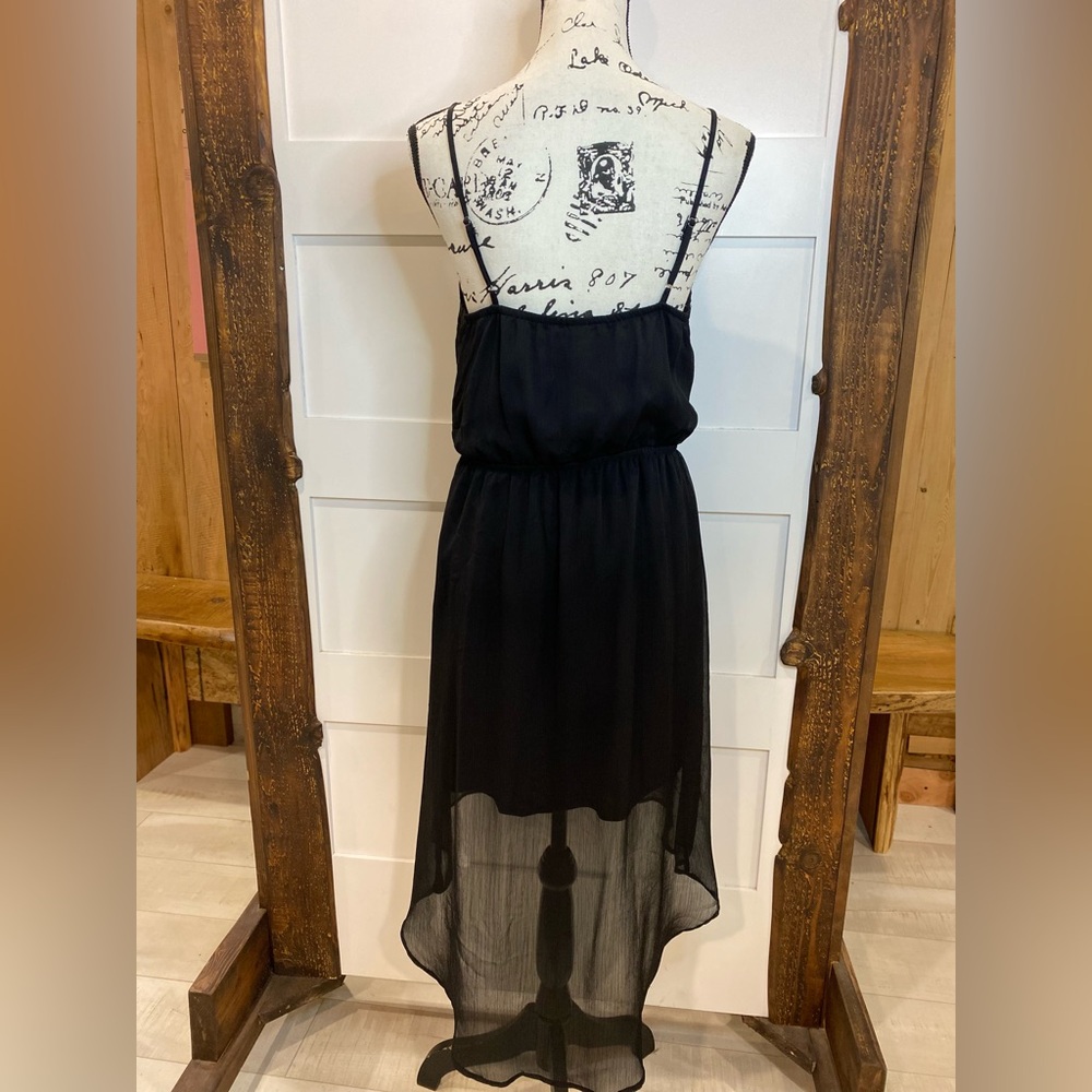 No Boundaries Black Sundress Women’s Large Spaghetti Strap High-Low Hem - Picture 2 of 8